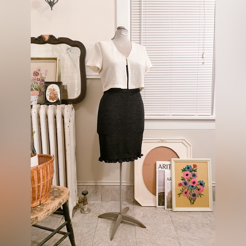 Y2K Black Sparkle Midi Skirt